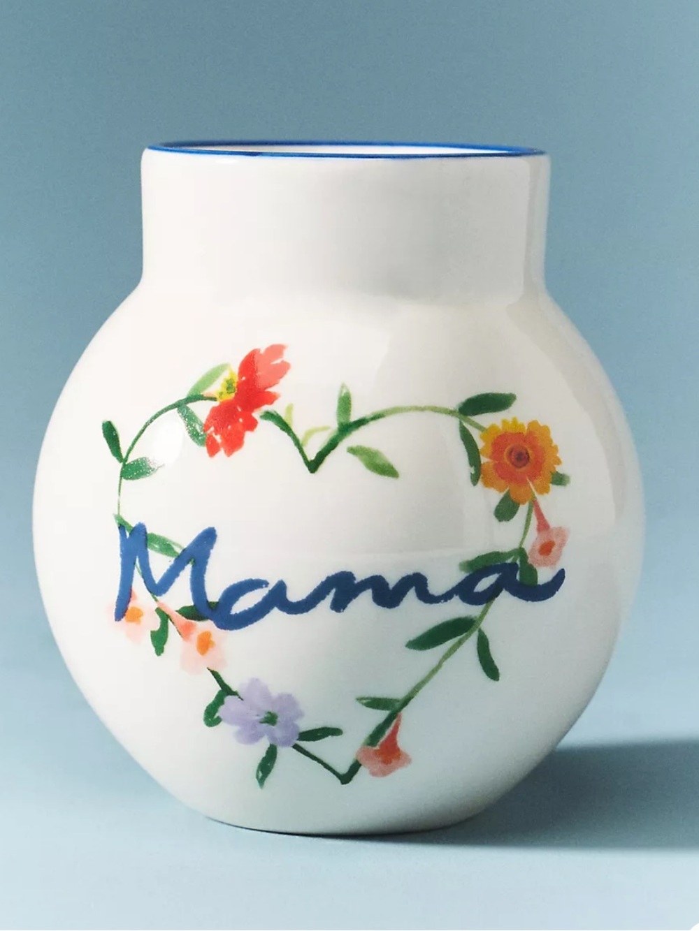 Anthropologie Mama Heart Floral Stoneware Bud Vase